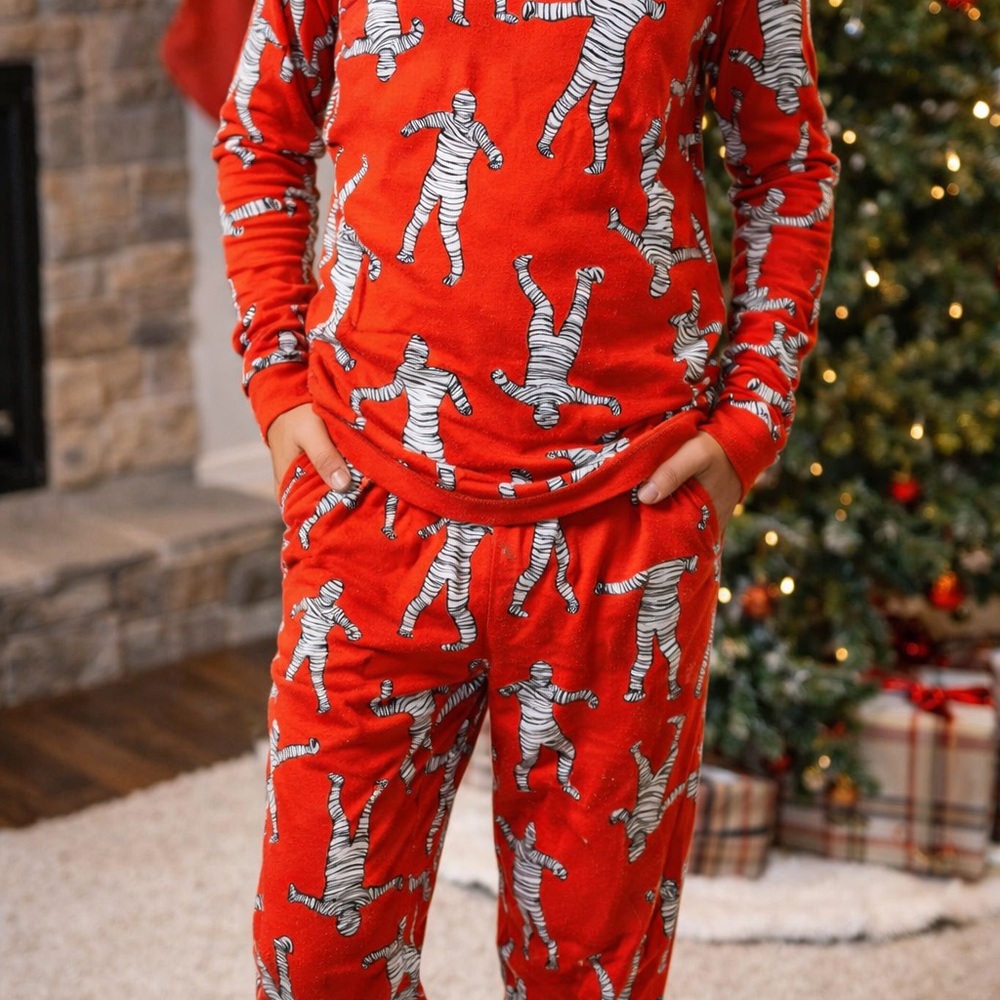 Red Kids Pajamas with Mummy Print